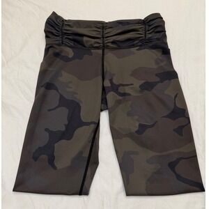 Carbon38 Leggings Women Small Green Camo Good Ruched High Waist Cropped Active